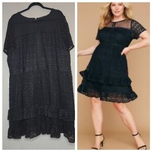 Lane Bryant Stretch Black Ruffle Tiered Lace dress.  Women's plus size 28.